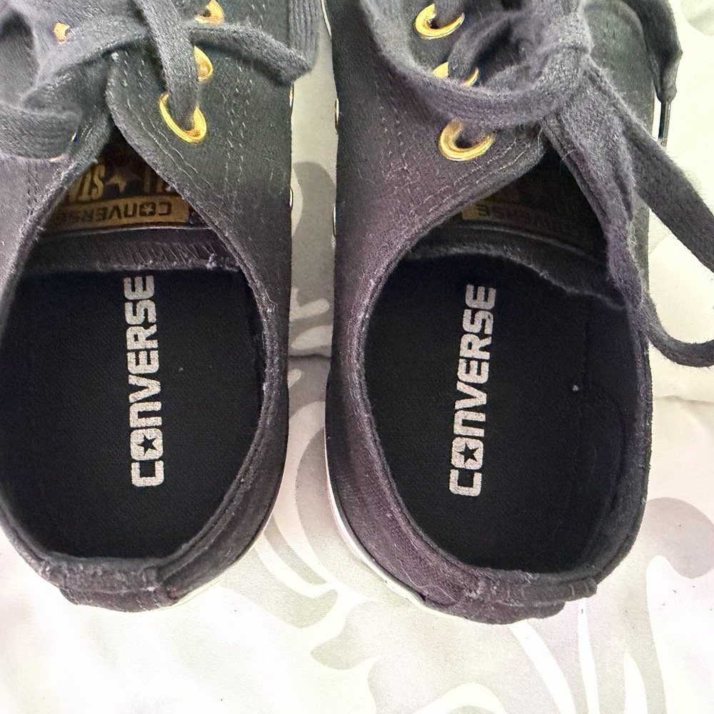 Converse All Stars Black Gold White Women's so 8 Sneakers w/ gold snakeskin toe - Picture 7 of 12